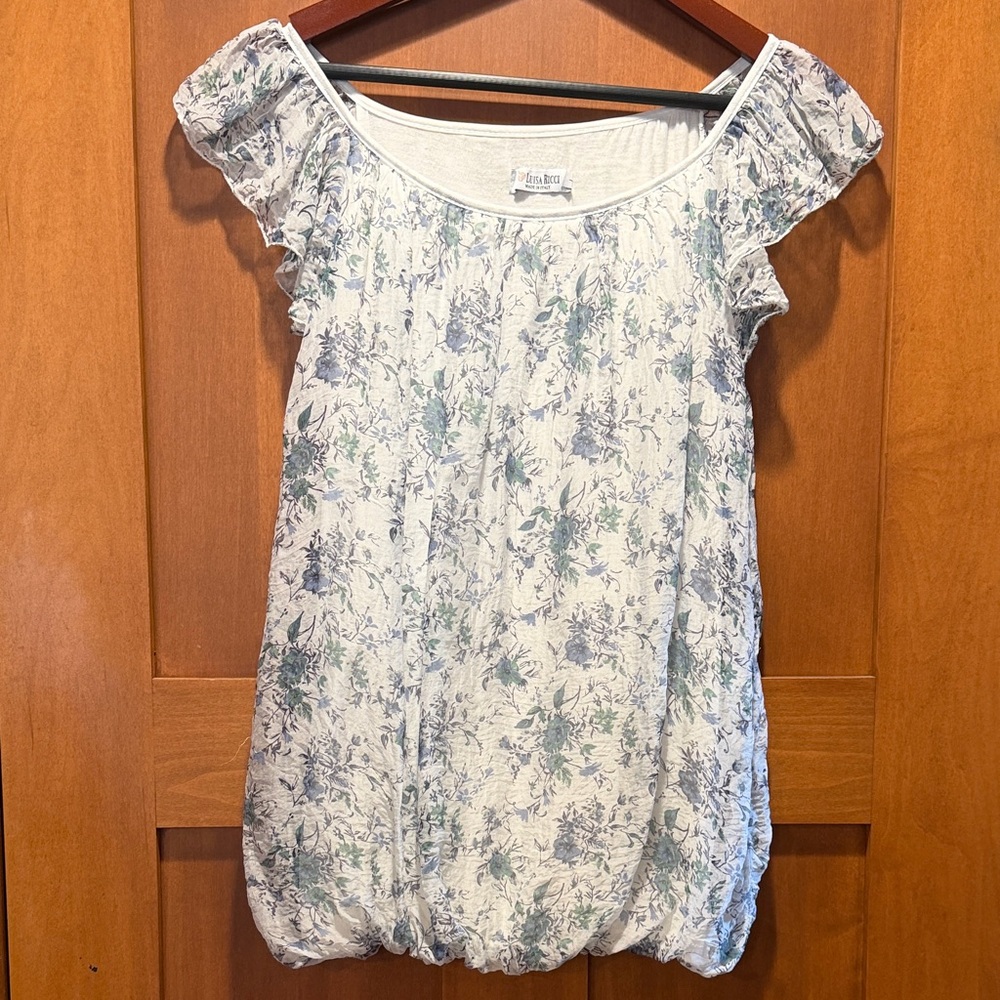 100% Silk Floral Blouse with Ruffled Sleeves